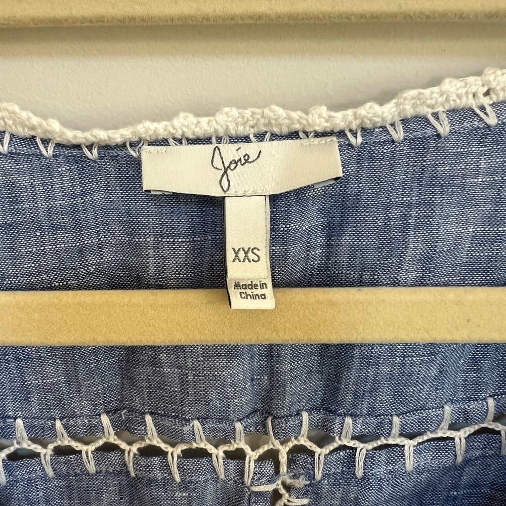 Joie Warby 100% Linen Blue Tunic Dress Cover Up with Embroidery,  XXS - Picture 9 of 11
